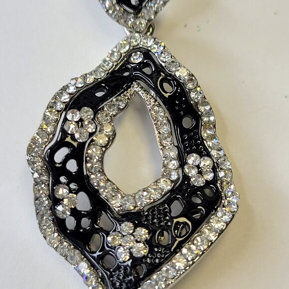 Silver and Black Rhinestone Earrings - Picture 7 of 10